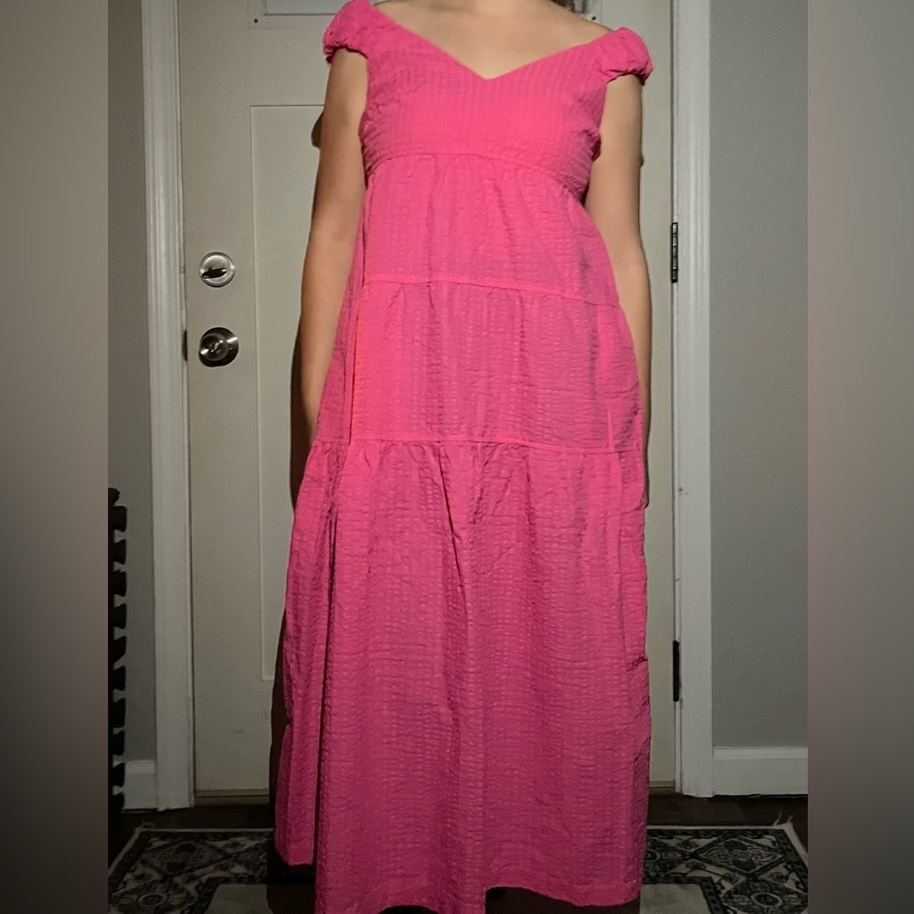 Pink off the shoulder maxi dress